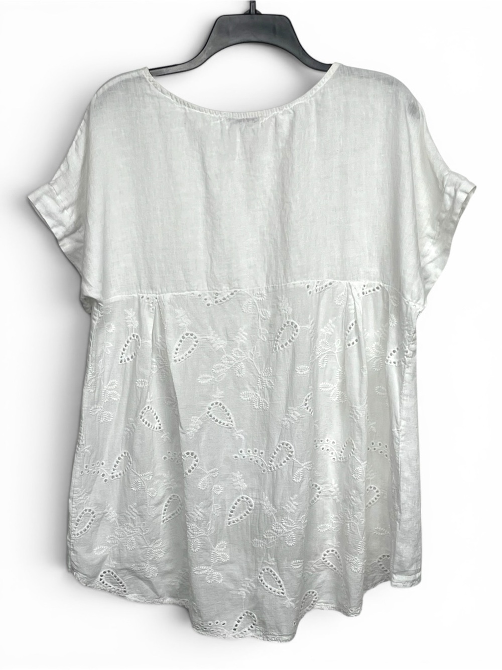 100% linen made in Italy White Short Sleeve Tunic with Eyelet Hem back details M - Picture 3 of 5